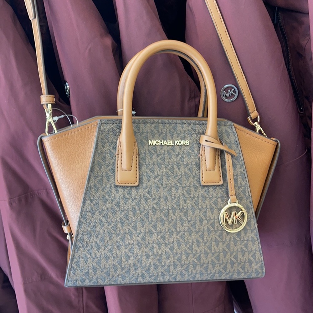 Michael Kors Avril Small Top Zip Satchel Shoulder Bag Color Brown - Picture 8 of 16